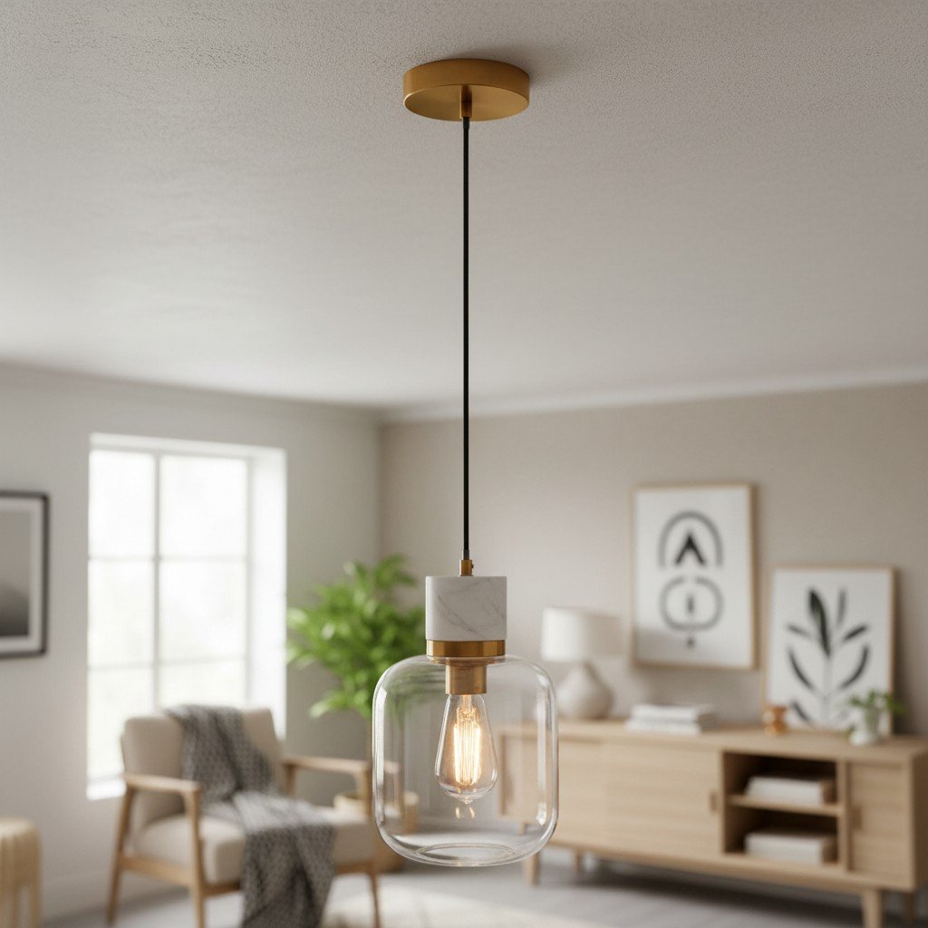 Korlisse Natural Stone and Glass Pendant Light – Stylish Lamp for Lounge or Living Room