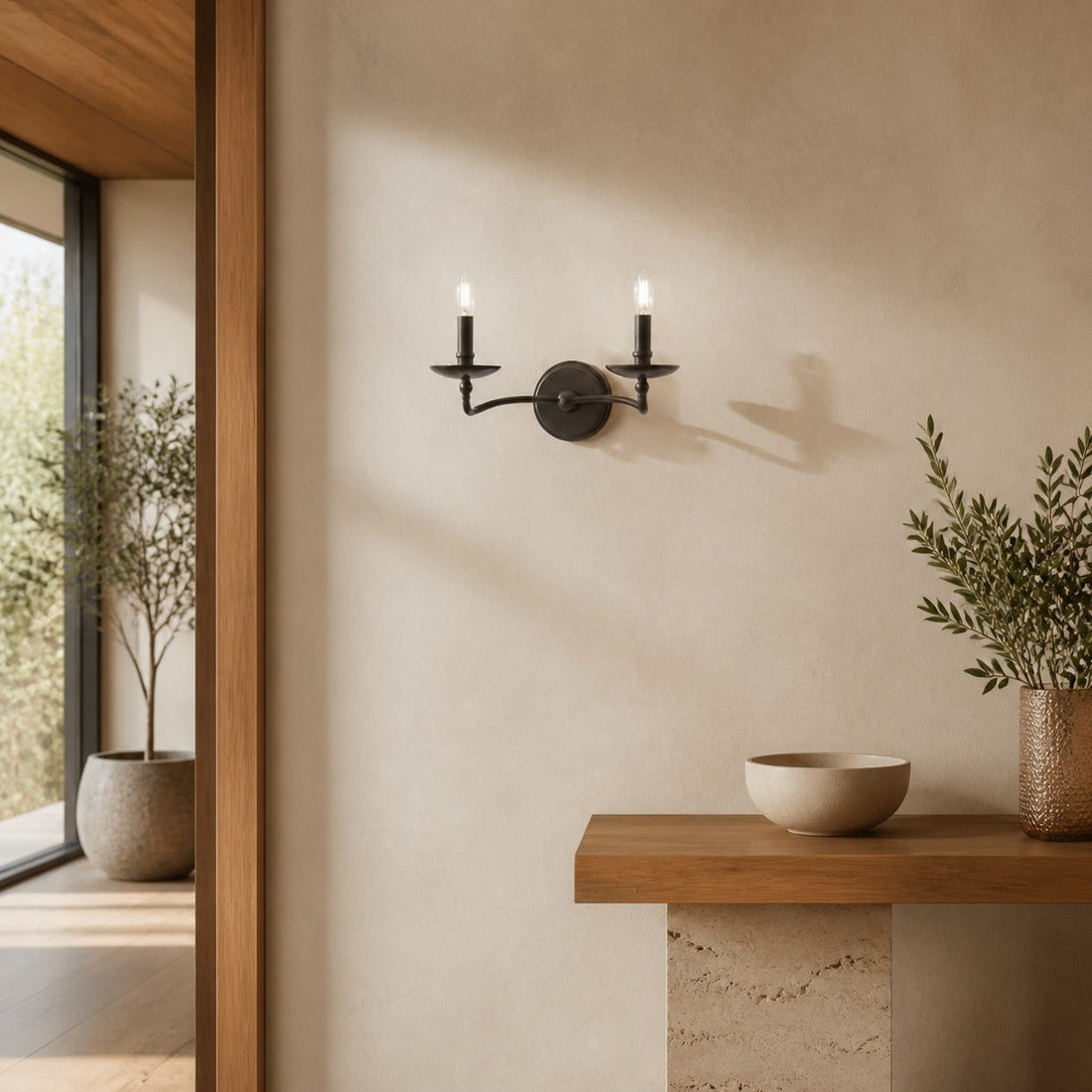 Tela Classic Iron Candle-Arm Wall Sconce – Rustic Metal Single or Double Fixture for Hallway and Dining