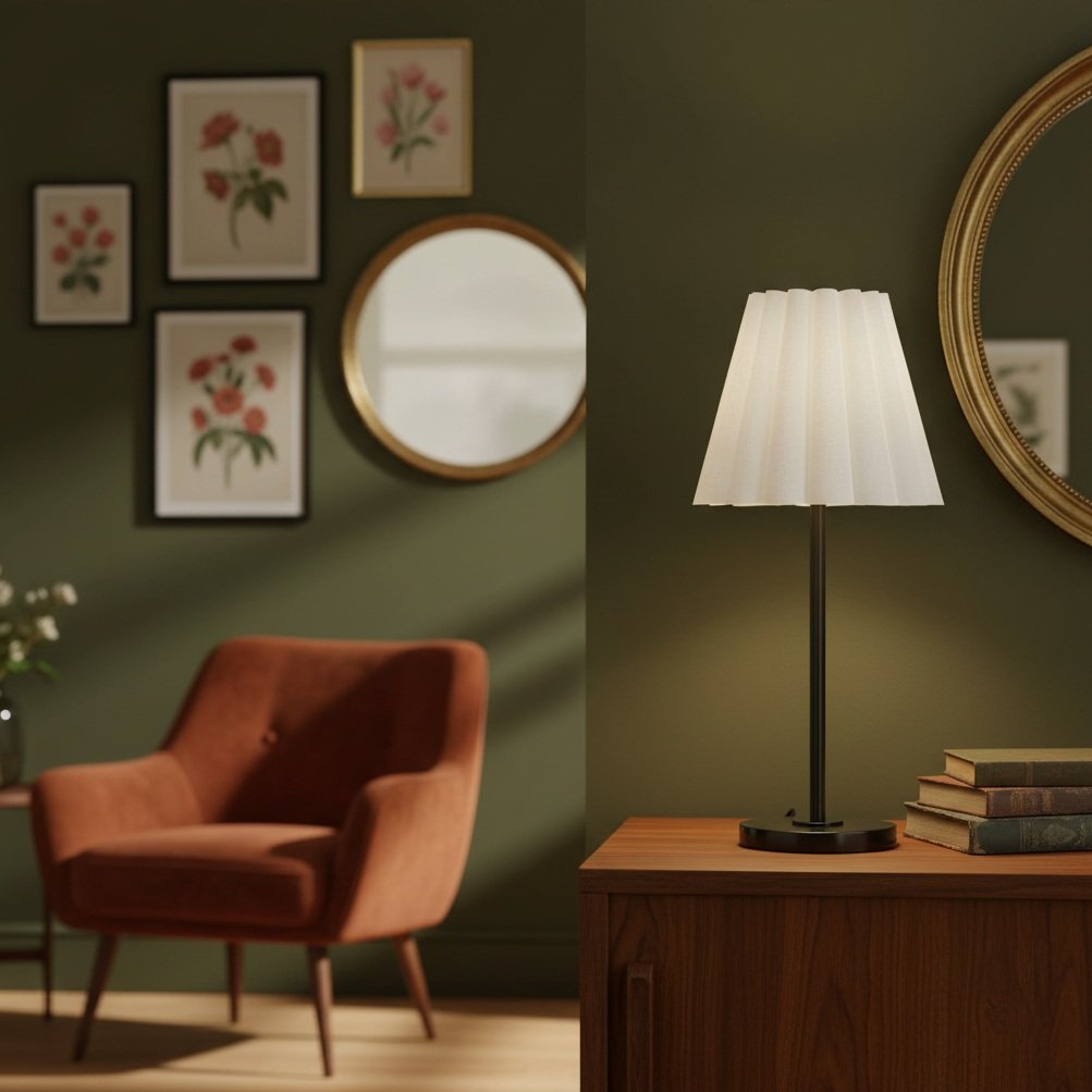 Ruffmeto Transitional Slim Table Lamp – Sculptural Shade Lighting for Living Room or Bedroom