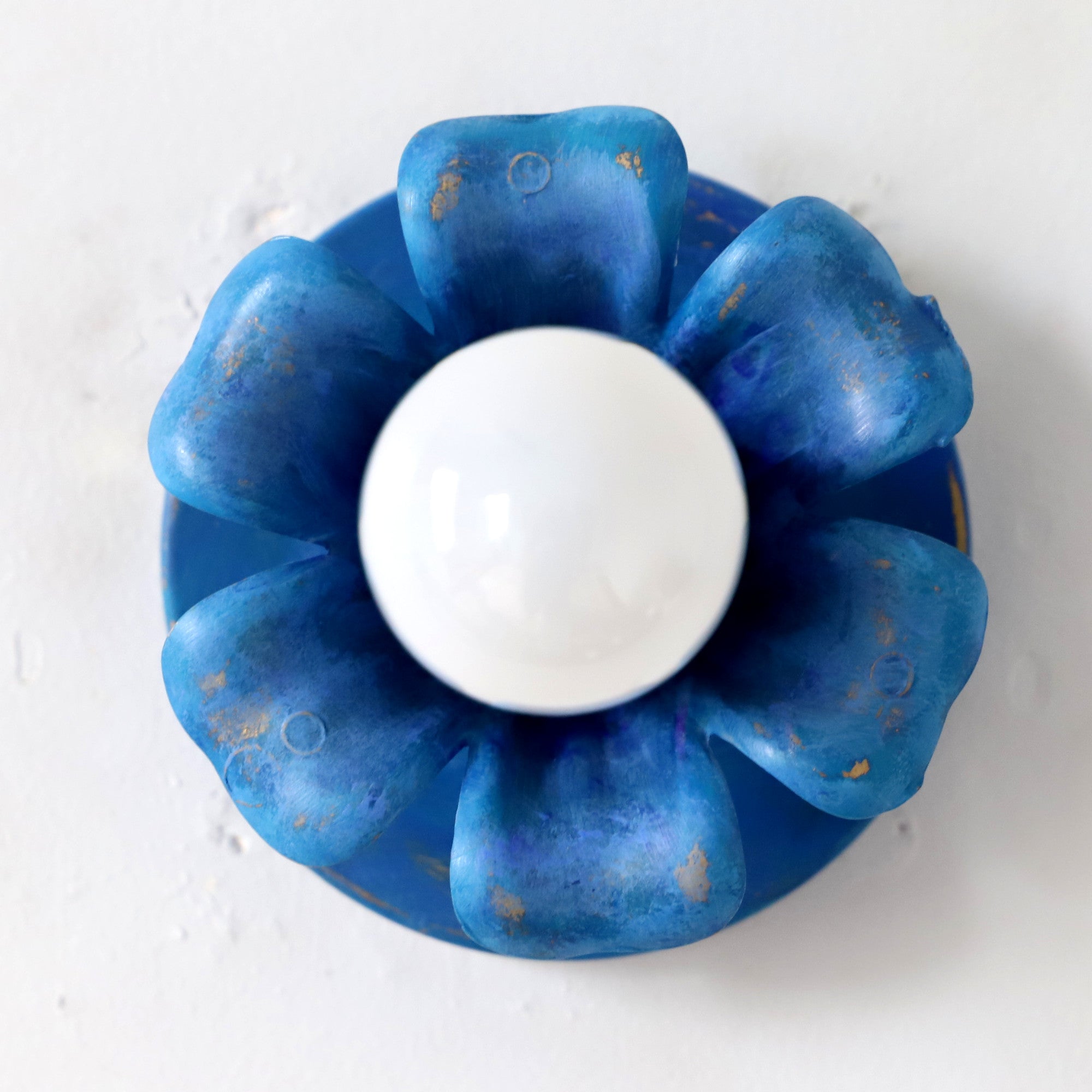 Aged Blue Wall Sconce - Brass Flower Accent Lighting for Bathroom & Hallway