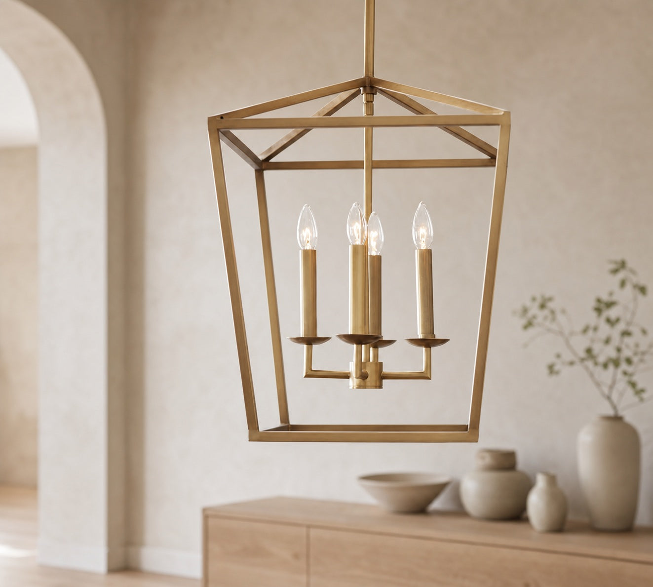 Rowan Bronze and Brass Lantern Pendant Light - Steel Hanging Ceiling Fixture