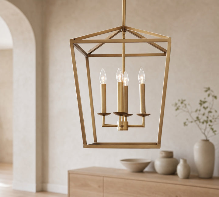 Rowan Bronze and Brass Lantern Pendant Light - Steel Hanging Ceiling Fixture