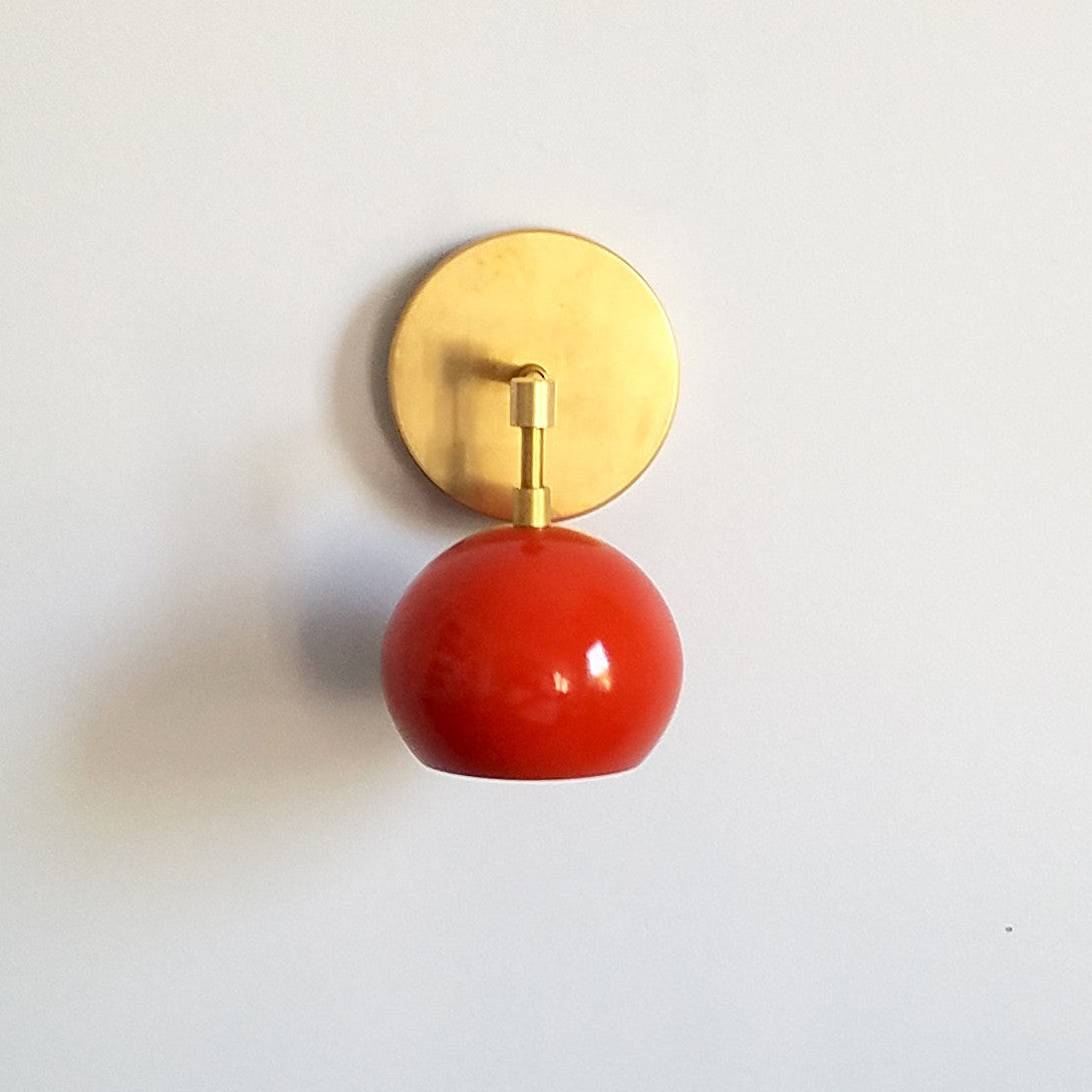 Mid Century Flame Orange Globe Wall Sconce - Modern Brass Or Chrome Light