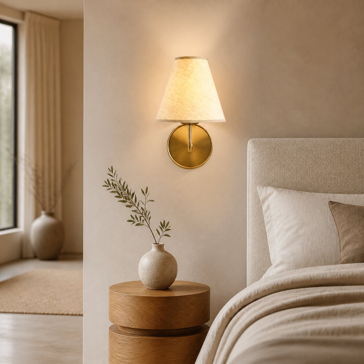 Fibura Sleek Metal Linen Shade Wall Light - Wall-Mounted Art
