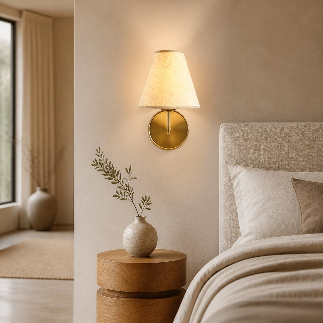 Fibura Sleek Metal Linen Shade Wall Light - Wall-Mounted Art