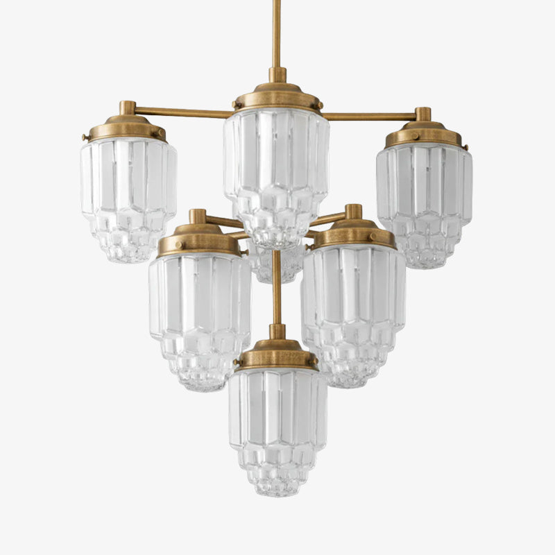 Tierlux Glass Textured Brass Chandelier – Timeless Lighting with Style