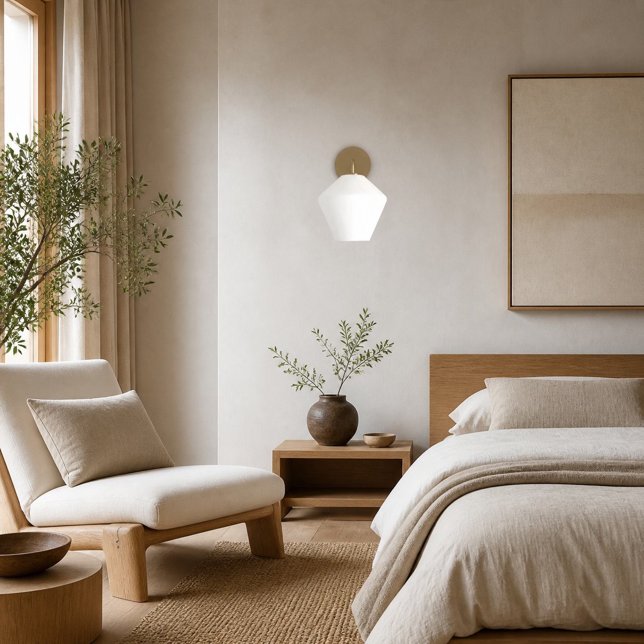 Merin Sculptural Milk Glass Geometric Wall Lamp