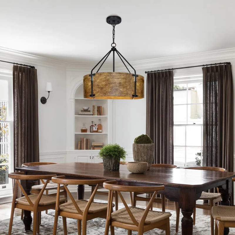Industrial Bronze Drum Pendant Light – Rustic Metal 4 - Light Chandelier