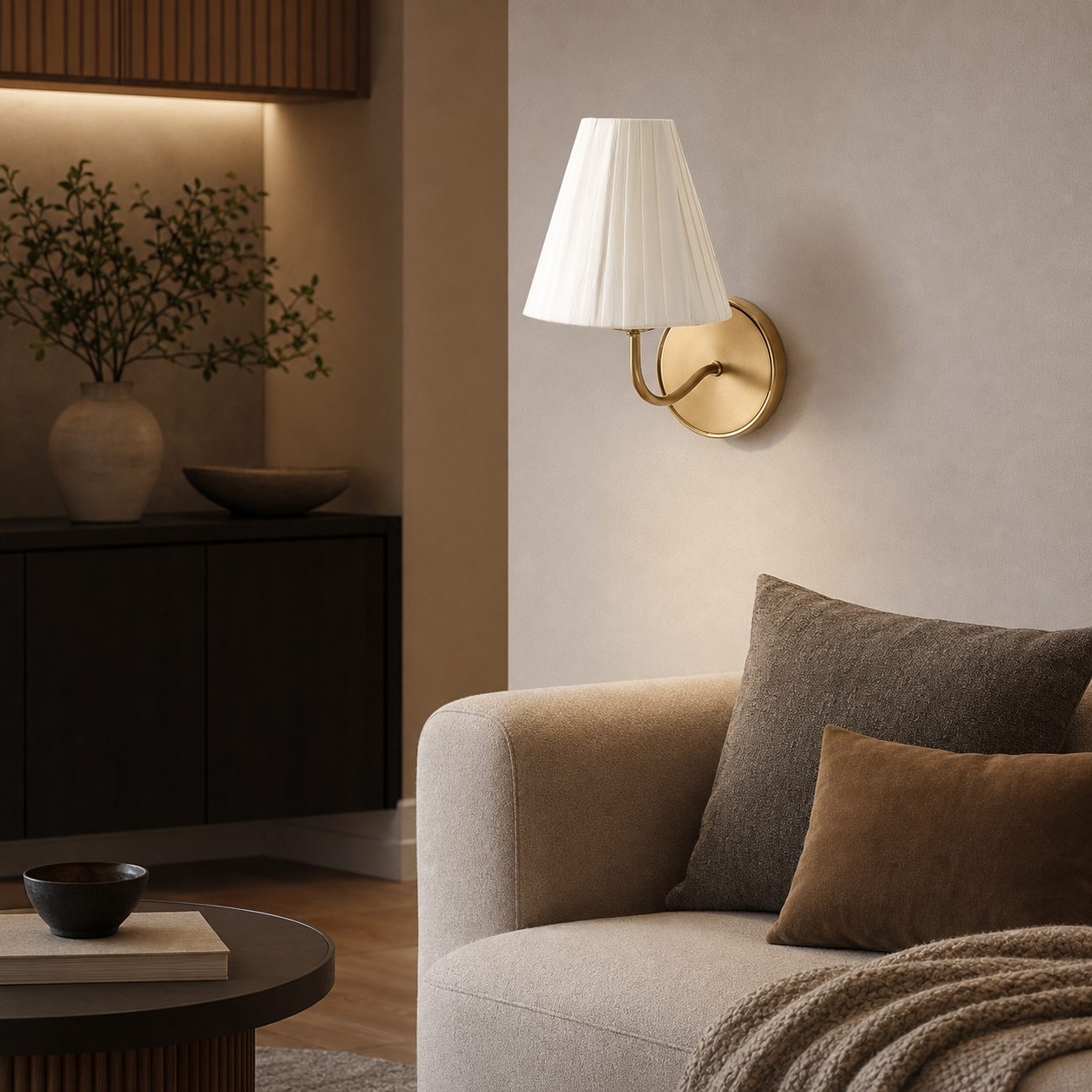 Fibura Sleek Metal Linen Shade Wall Light - Wall-Mounted Art