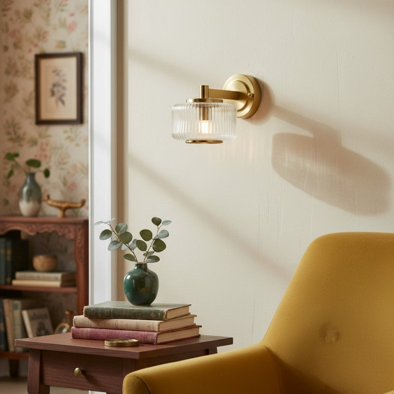 Canovus Ribbed Glass Shade Wall Lamp - Elegant Brass Sconce for Living Room Lighting