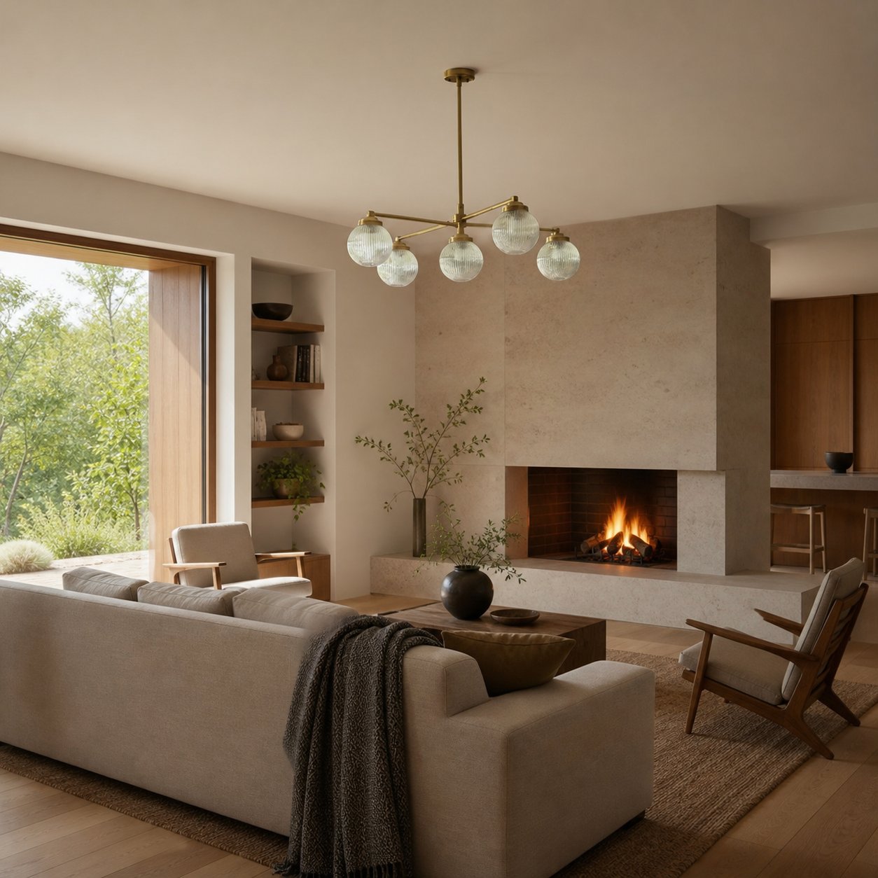 Glorica Glass Frosted Glass Globe Chandelier - Brass Modern Lighting for Living Room