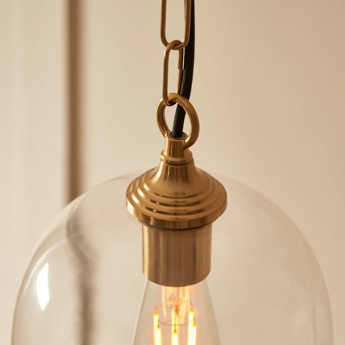 Brazara Glass Dome Pendant Light – Classic Metal Trim Design for Kitchen and Dining