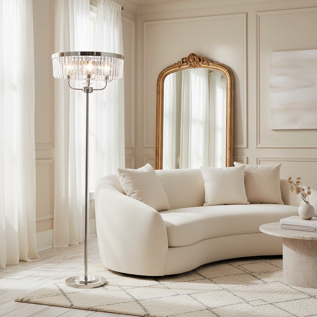 Beveline 3 Light Round Floor Lamp - Faceted Cut Glass Shades Classic Metal Finish For Living Rooms