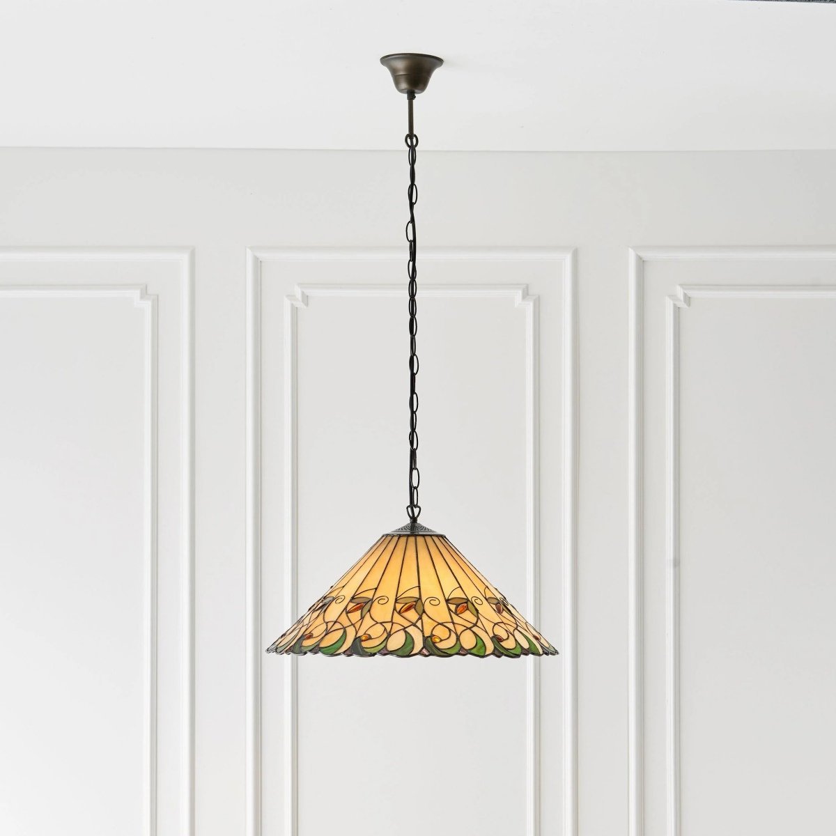 TF Jamelia Vintage Floral Stained Glass Dome Pendant Light for Dining Rooms