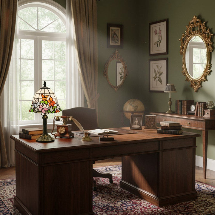 Virelle Traditional Tiffany Table Lamp - Colorful Stained Glass Dome Desk Light for Bedroom