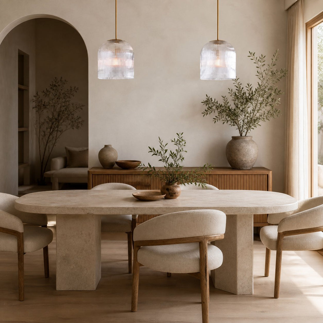 Alain Farmhouse Cooper Ribbed Glass Pendant Light