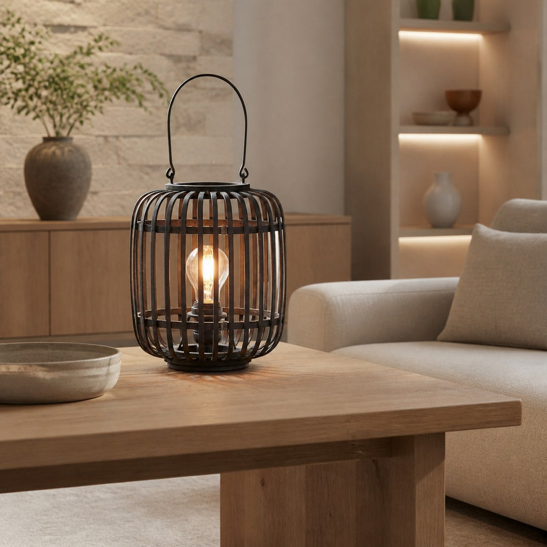 Yumeko Ambient Table Lamp - Open Bamboo Cage Design Stylish and Eco Friendly for Living & Bedroom