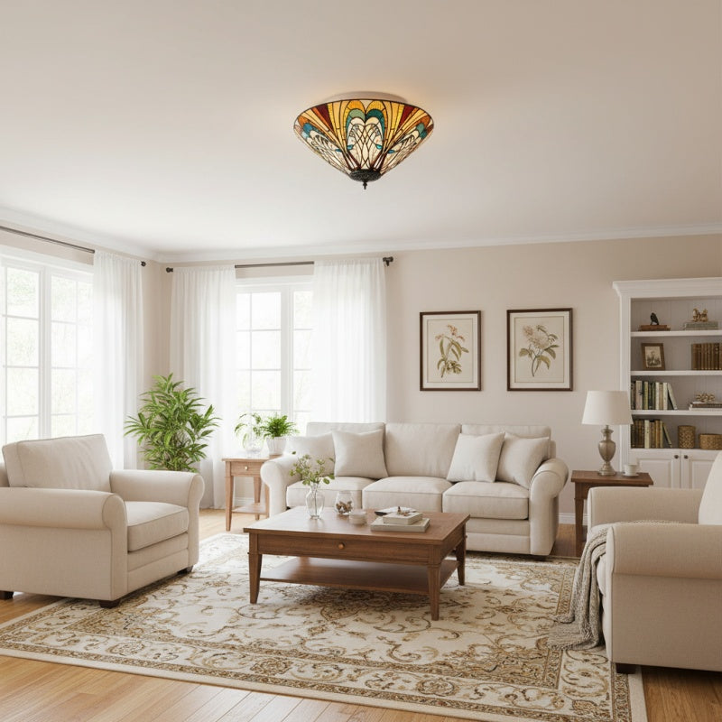 TF Hector Ceiling Light – Handcrafted Stained Glass Design Semi‑Flush or Pendant Fixture for Home