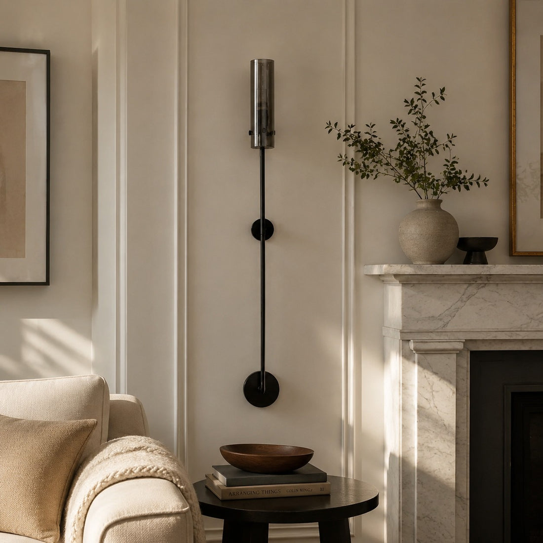 Long Copper and Glass Wall Sconce