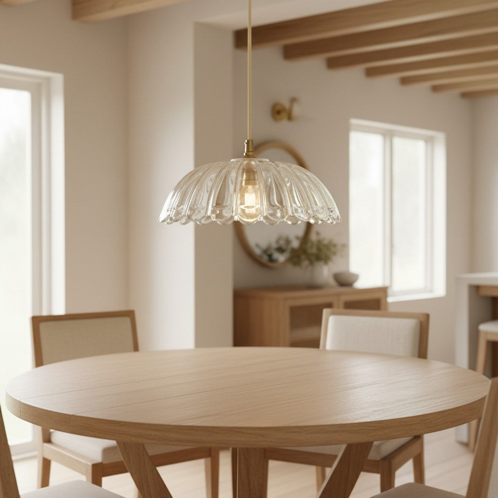 Floriaxis Floral Glass Pendant Light - Floral Glass Shade with Braided Cable for Kitchen or Dining