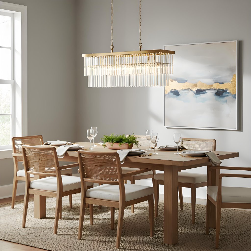 Vitralon Linear Pendant Lamp - Diamond-Shaped Glass Lampshade (Crystal-Clear) - Fits Living and Dining Rooms