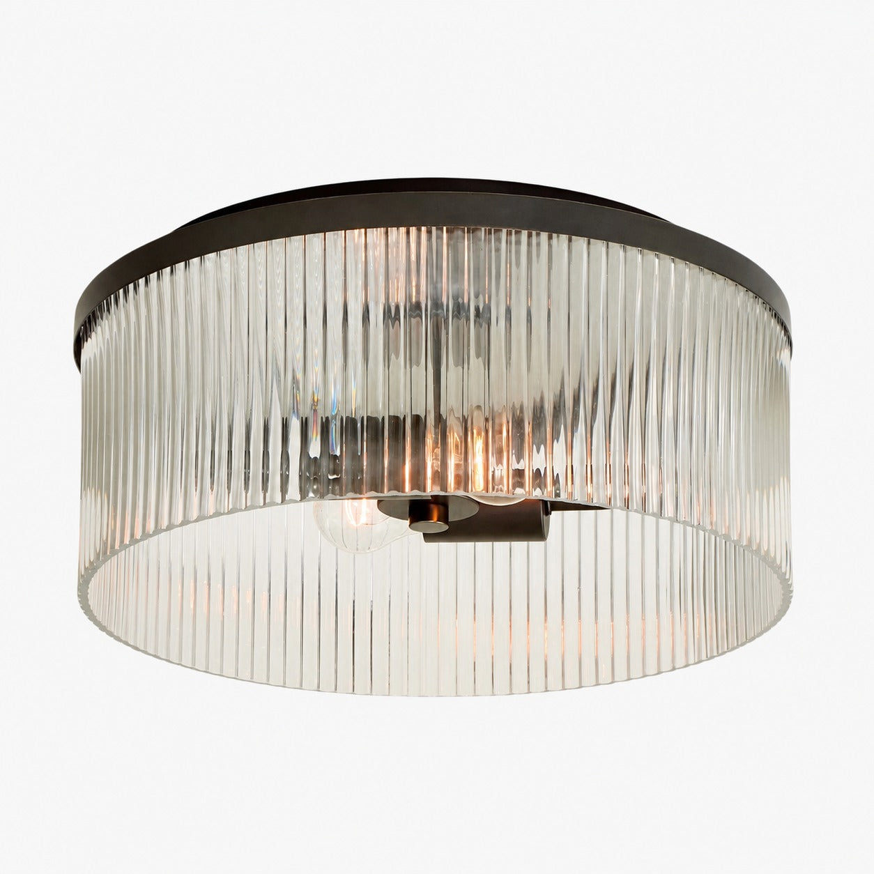 Bravira Flush Mount Ceiling Light - Ribbed & Bubbled Glass Metal Light