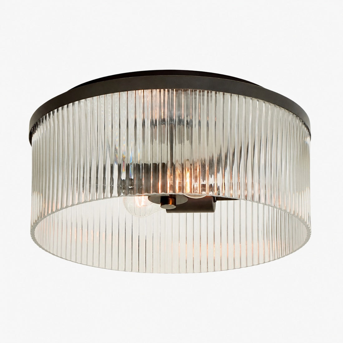 Bravira Flush Mount Ceiling Light - Ribbed & Bubbled Glass Metal Light