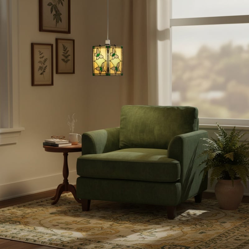 TF Butterfly Pendant Lamp - Artistic Stained Glass Pendant Light for Living Room or Bedroom