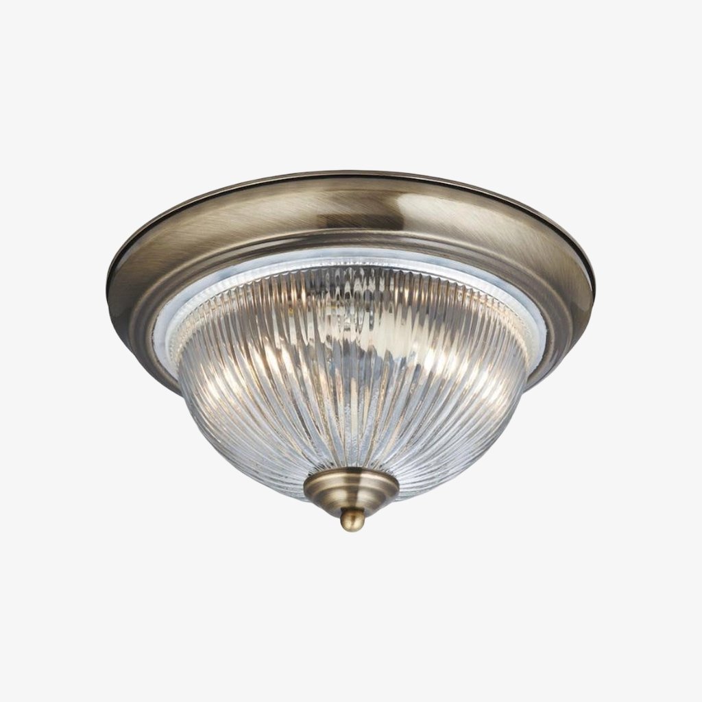 TF Vintora Modern Flush Ceiling Light – Ribbed Glass and Metal Trim for Kitchens or Hallways