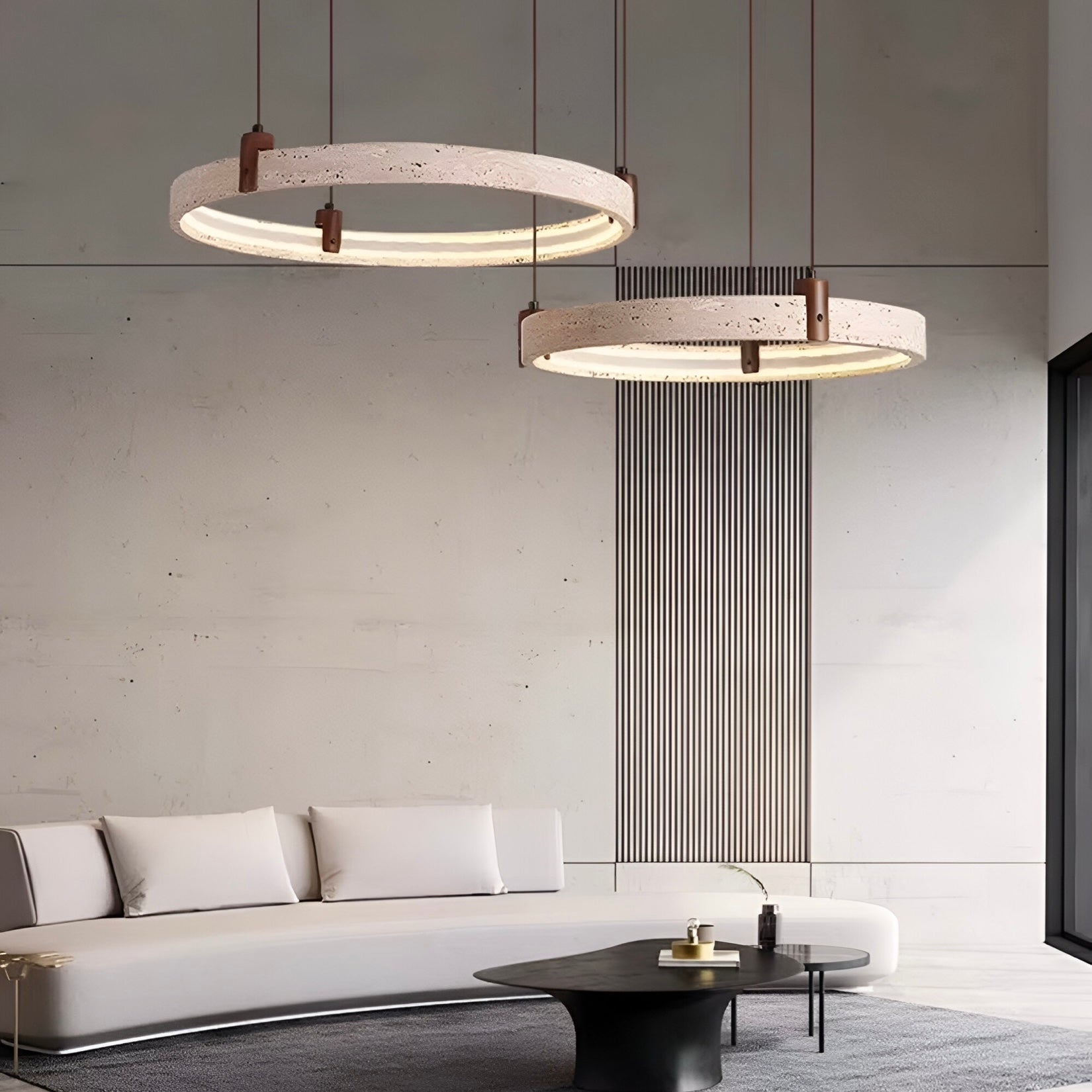 Simple Circular Travertine Pendant Lamp