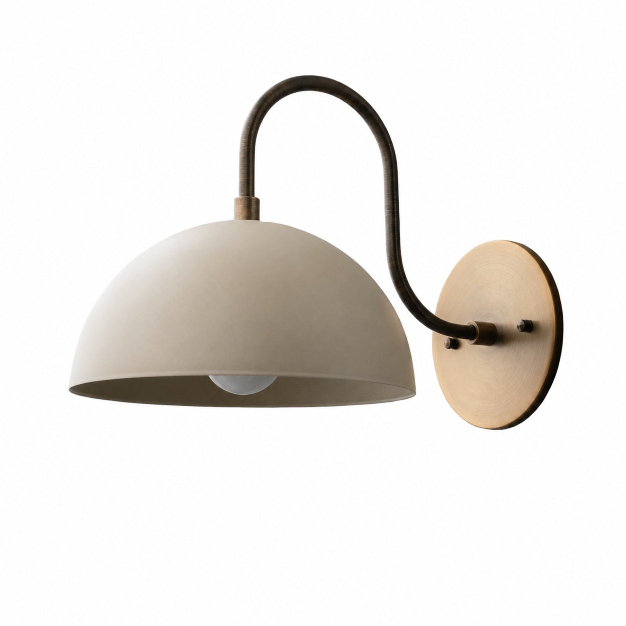 Curva Metal  Industrial Wall Sconce - Curved Brass Arm - Hammered Dome Light Fixture