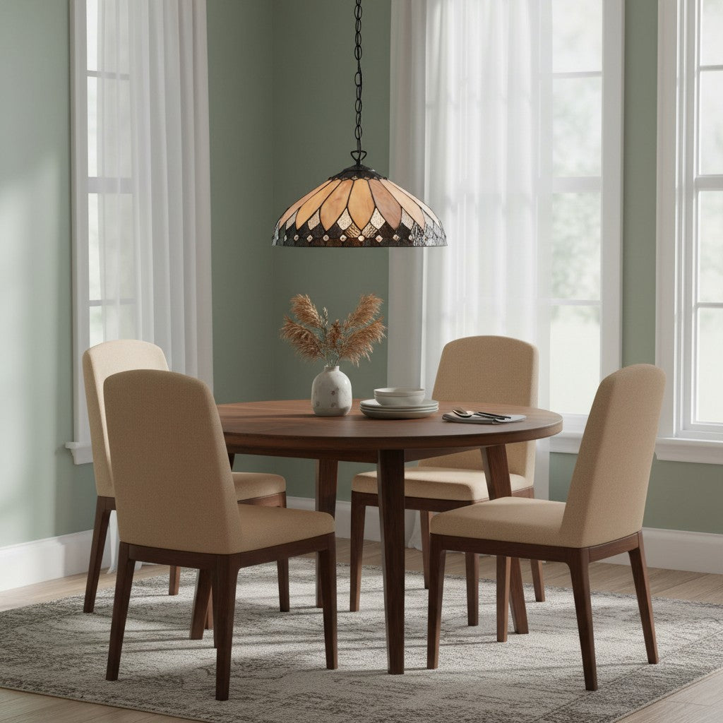 TF Brooklyn Pendant Light – Pendant Light with Geometric Stained Glass Art Deco Style for Dining Rooms