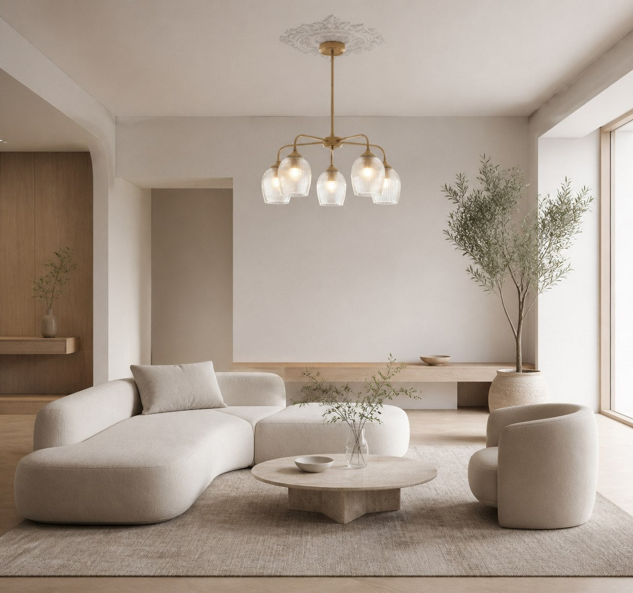 Brazara Multi-Light Glass Shade Pendant Lamp – Curved Metal Arms for Modern Homes