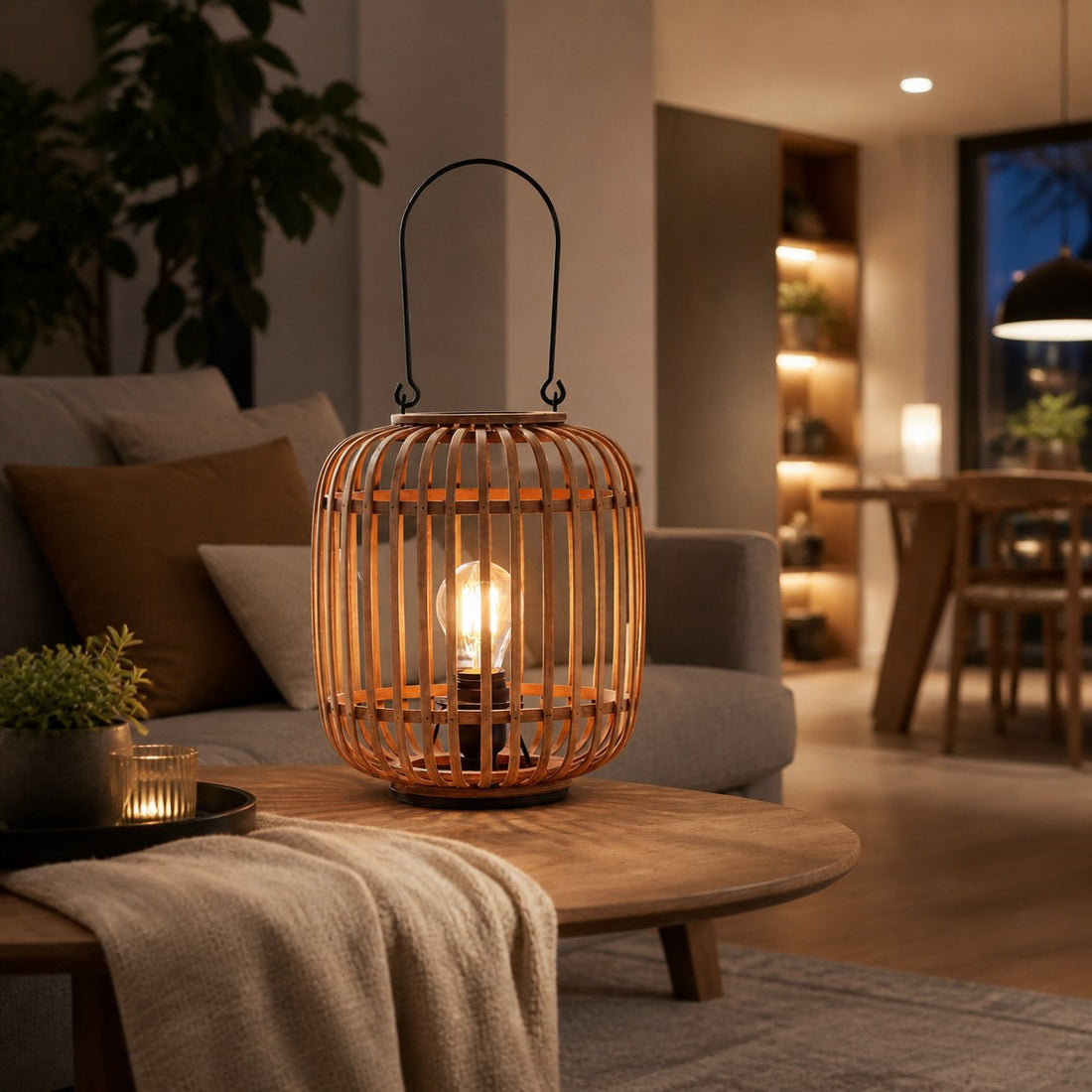 Yumeko Ambient Table Lamp - Open Bamboo Cage Design Stylish and Eco Friendly for Living & Bedroom
