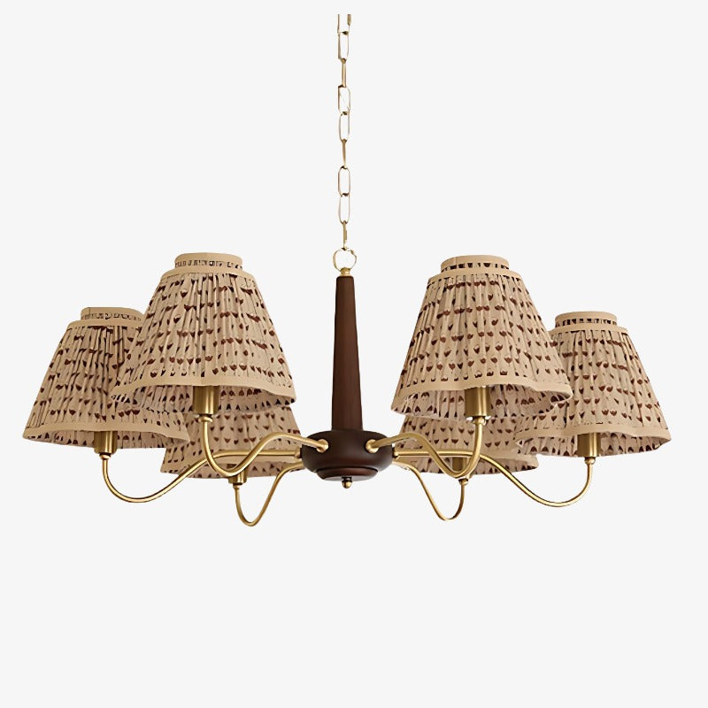 Solmire Rustic Chandelier - Wood and Metal Floral Fabric Shades for Living Room