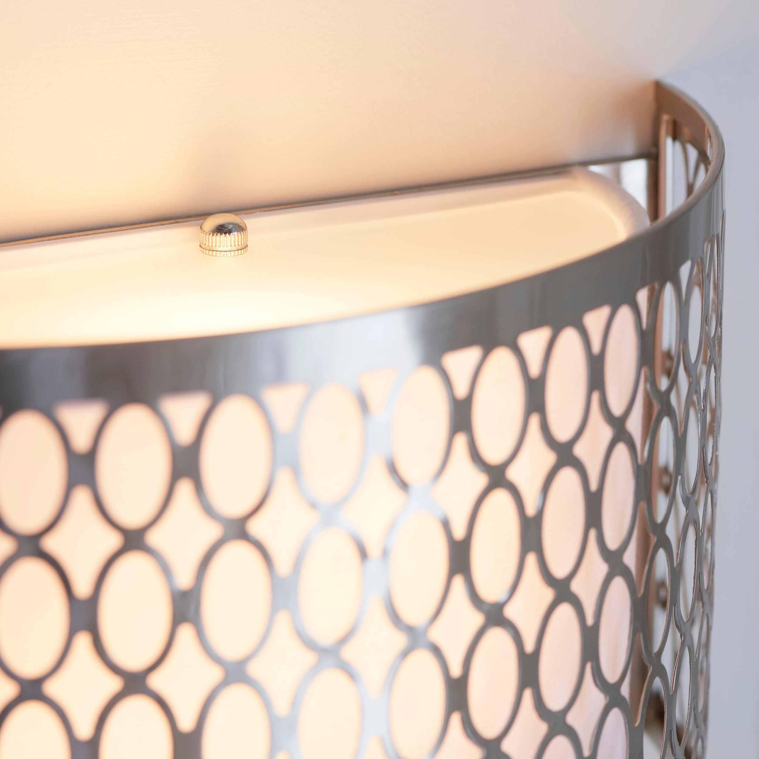 Liorin Fretwork Wall Light - Modern Curved Metal and Fabric Shade Sconce for Hallway or Bedroom