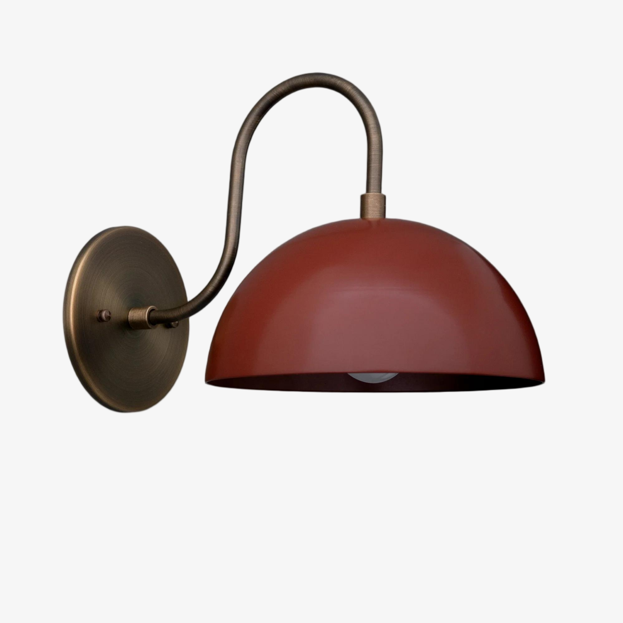 Curva Metal  Industrial Wall Sconce - Curved Brass Arm - Hammered Dome Light Fixture