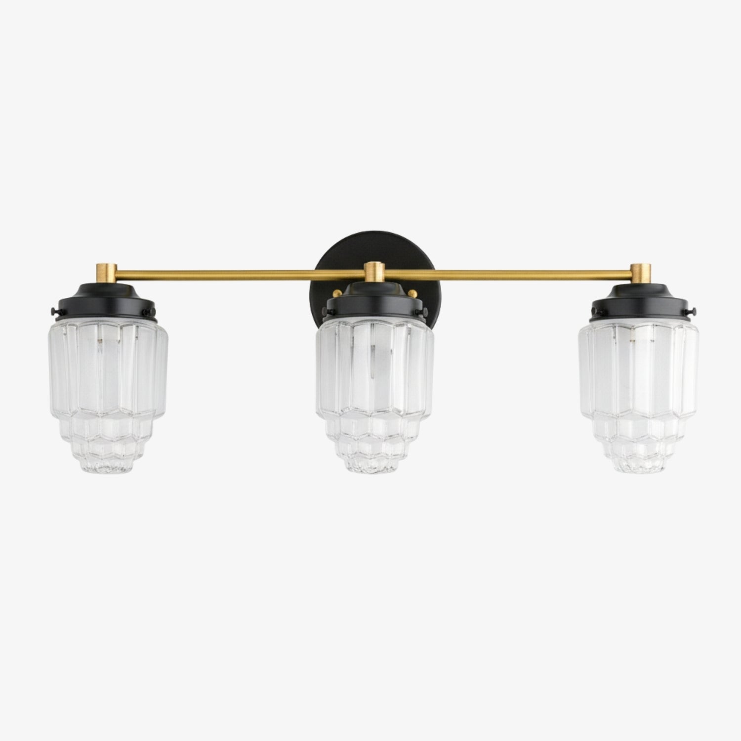 Tierlux Glass Vanity Light - Art Deco Bathroom Fixture with Skyscraper Shades