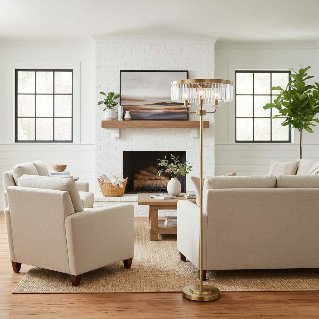 Beveline 3 Light Round Floor Lamp - Faceted Cut Glass Shades Classic Metal Finish For Living Rooms