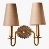 Duova Double Sconce – Antique Brass Metal and Linen Shades for Bedroom or Study