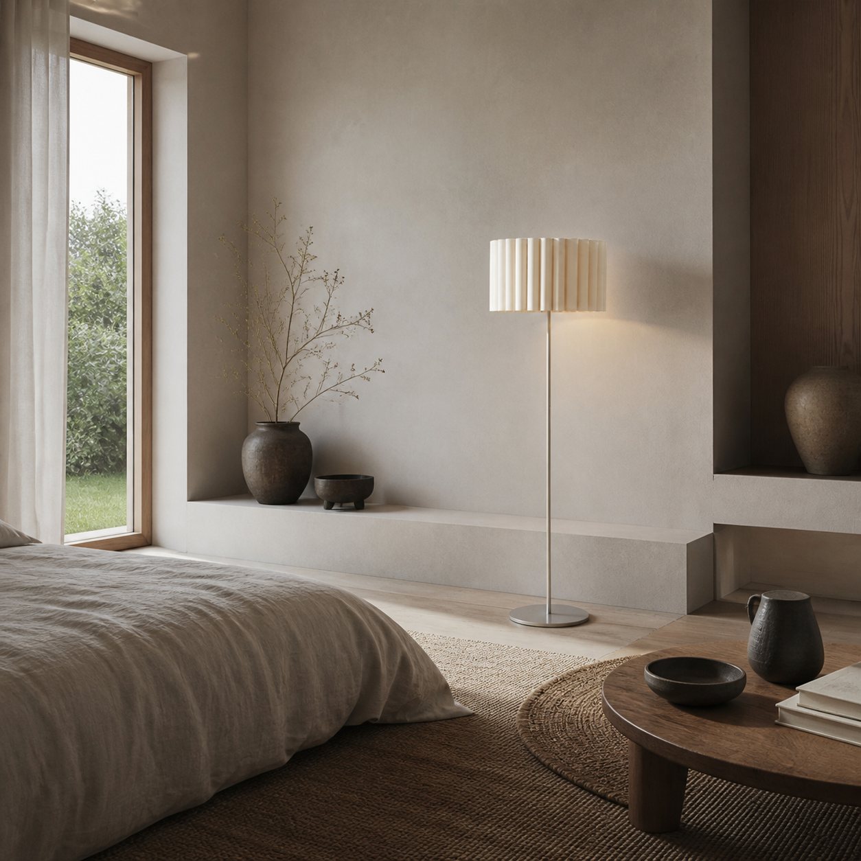 Velura Stand Floor Lamp - Beige Linen Shade and Metal Stand