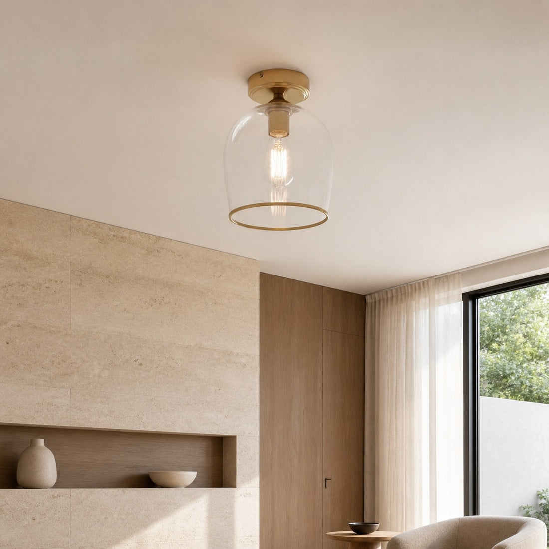 Brazara Dome Ceiling Light - Industrial Ribbed and Clear Glass for Living Room