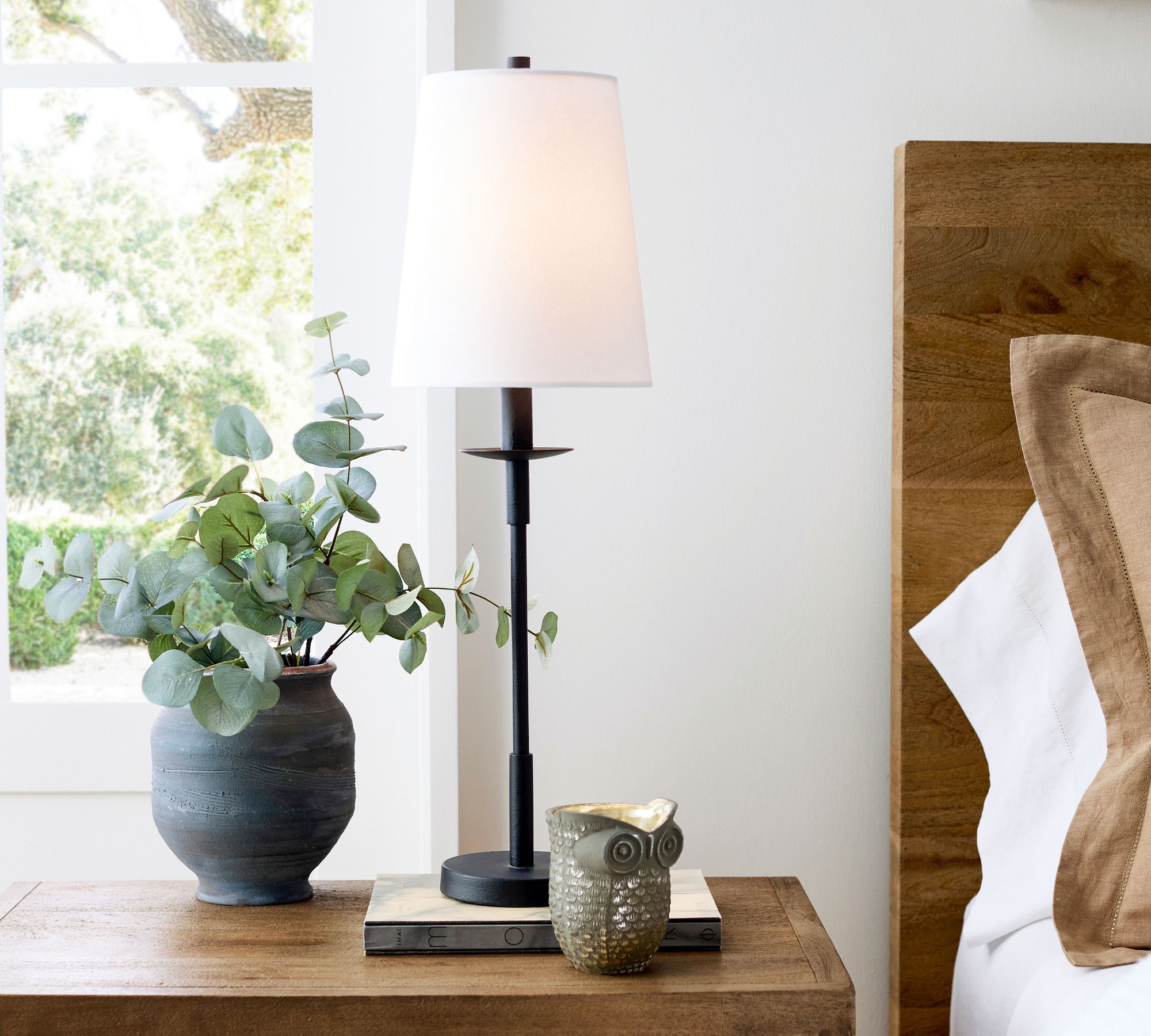 Rowan Modern Iron Table Lamp - Industrial Farmhouse Linen Bedside Reading Light