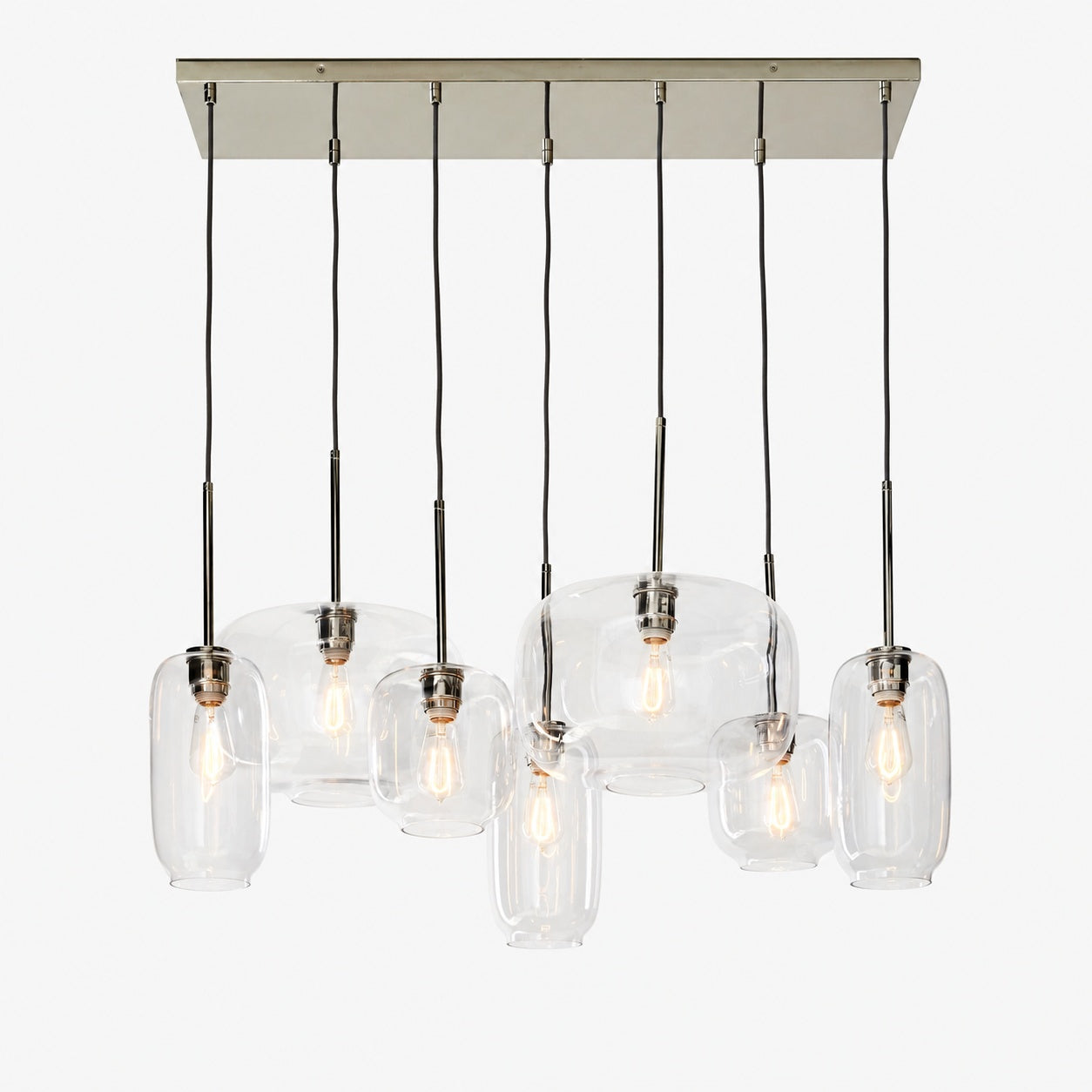 Lumivelle Sculptural 7-Light Chandelier – Adjustable Height Modern Glass Pendant