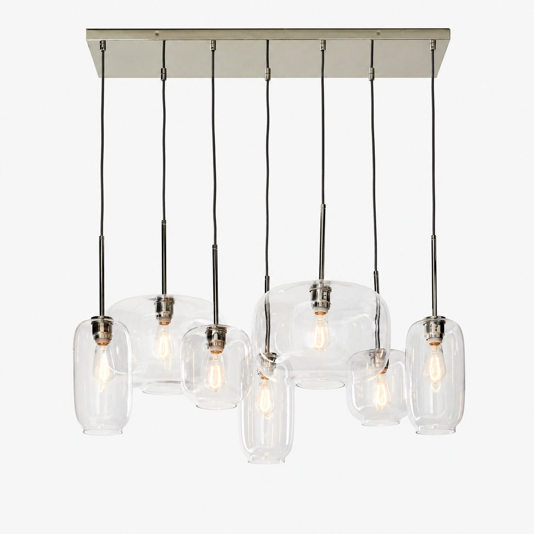 Lumivelle Sculptural 7-Light Chandelier – Adjustable Height Modern Glass Pendant