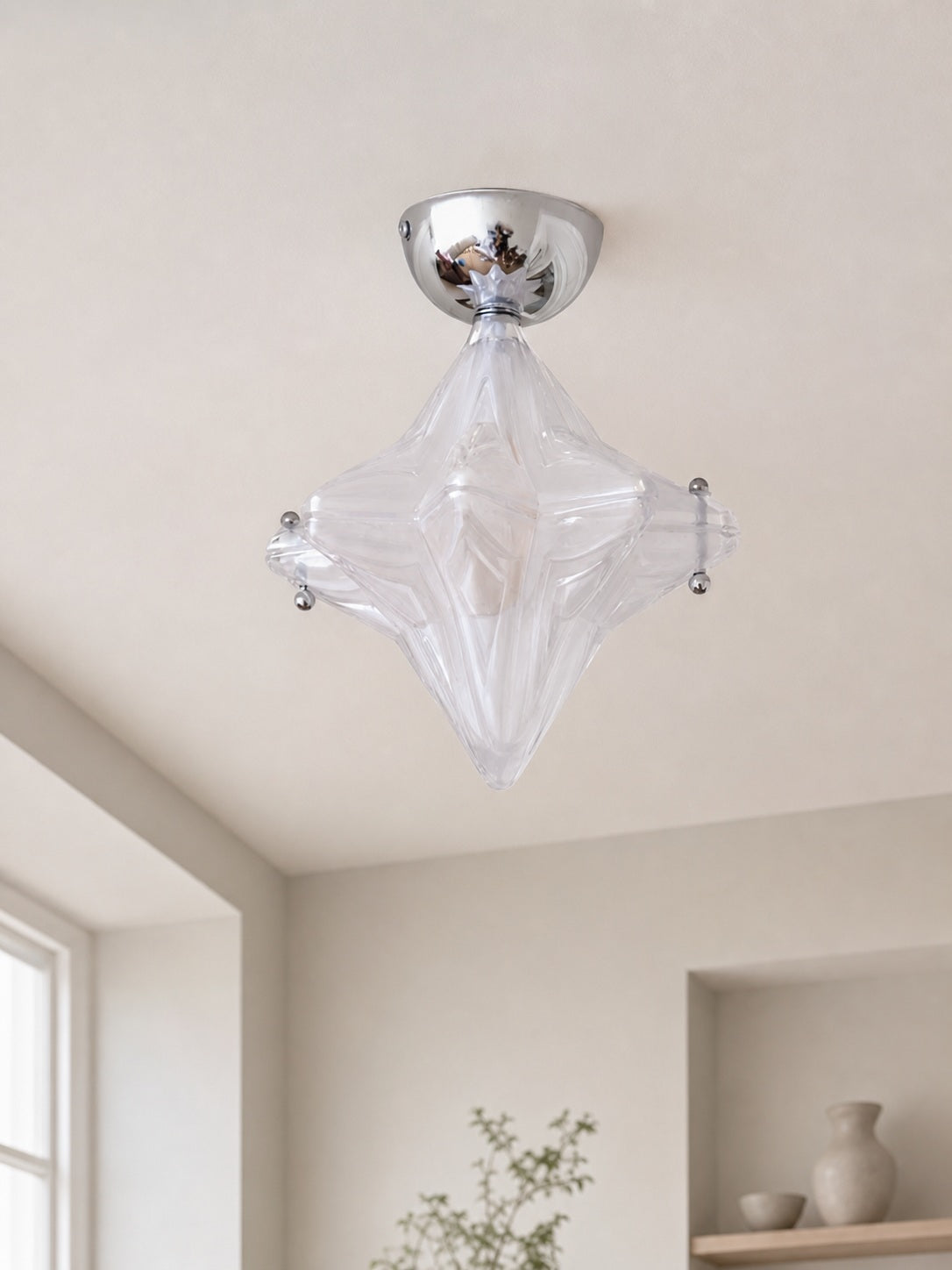 Art Deco Star Ceiling Lamp – Frosted Glass Fixture for Hallway & Entryway – Astris Ceres