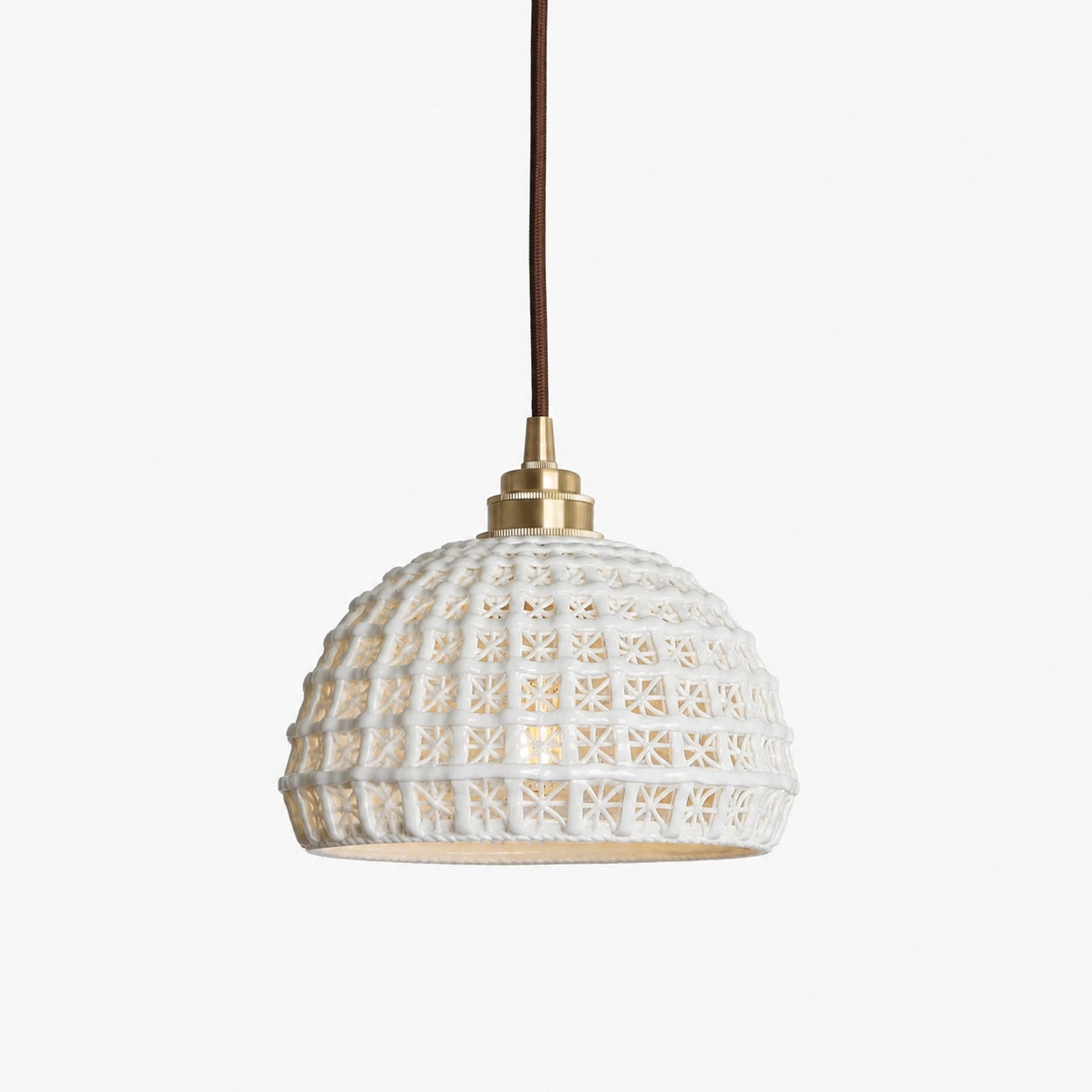 Traditional Japanese Brass Walnut Glass Ceramic Cylinder Conic Flower Bowl 1-Light Pendant Light For Dining Room