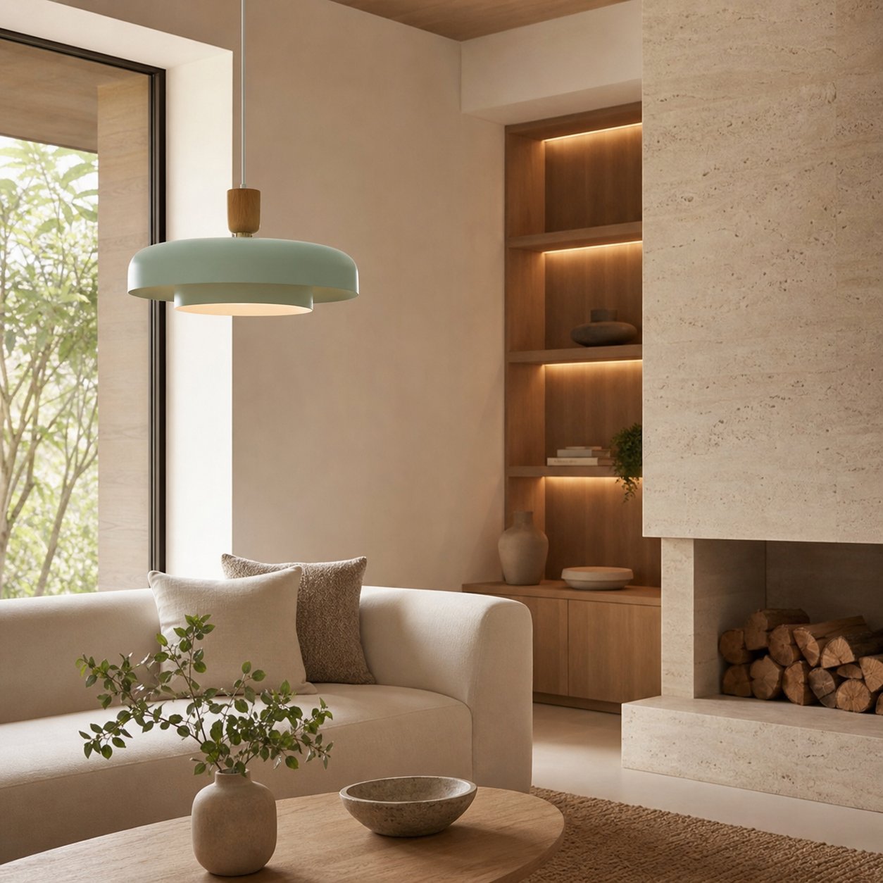 Orbulis Natural Wood Grain Circular Pendant – Modern Minimalist Light for Islands and Foyers
