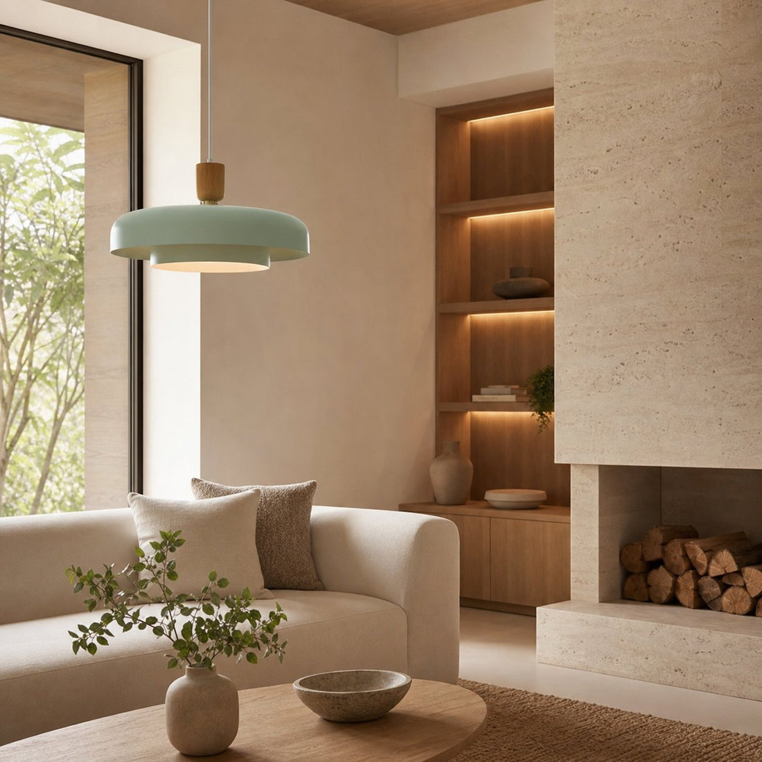 Orbulis Natural Wood Grain Circular Pendant – Modern Minimalist Light for Islands and Foyers