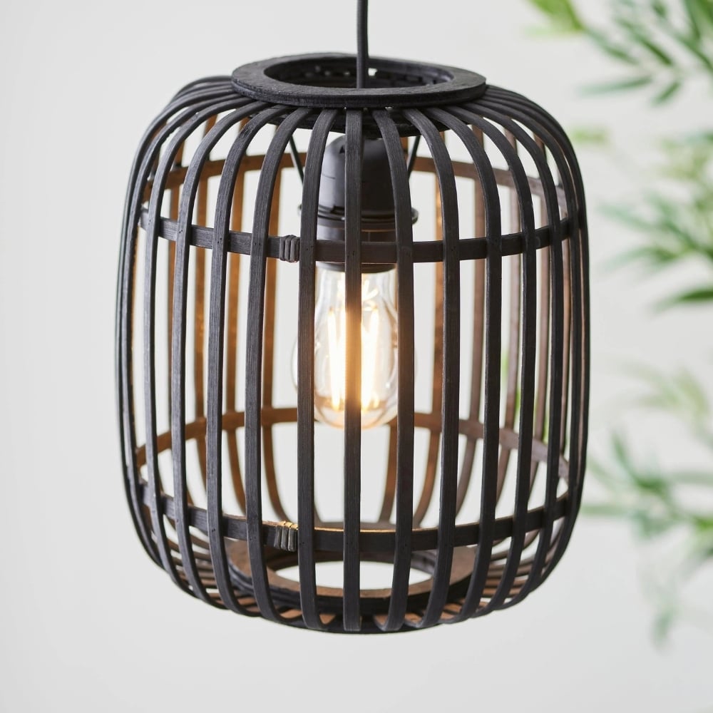 Yumeko Adjustable Bamboo Pendant Lamp - Natural Cage Ceiling Light Perfect for Living & Dining Rooms